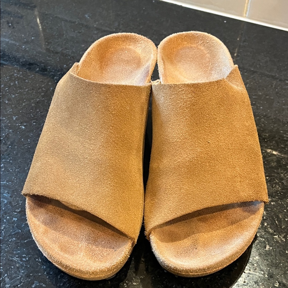 Birkenstock Papillio 36 Women's Tan Suede Wedge Slide Sandals